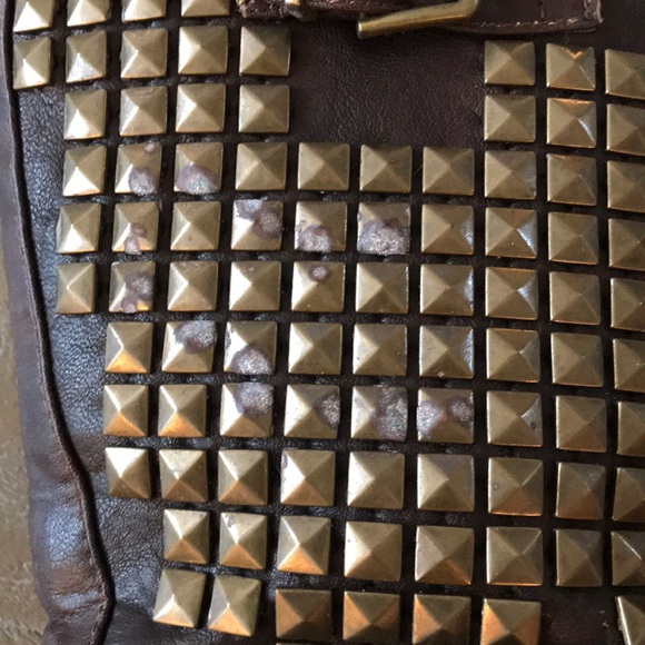 Studded Brown Moto Boot With Gold Buckles - Picture 7 of 7